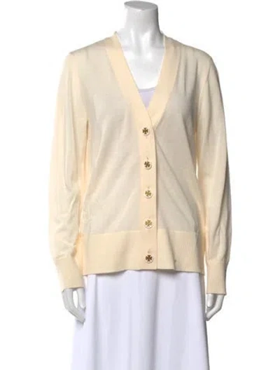 Pre-owned Tory Burch Merino Wool V-neck Sweater In Neutral