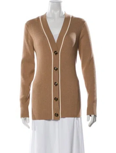 Pre-owned Tory Burch Merino Wool V-neck Sweater In Neutral