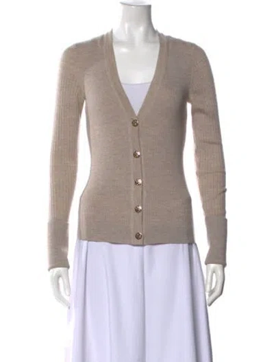 Pre-owned Tory Burch Merino Wool V-neck Sweater In Neutral