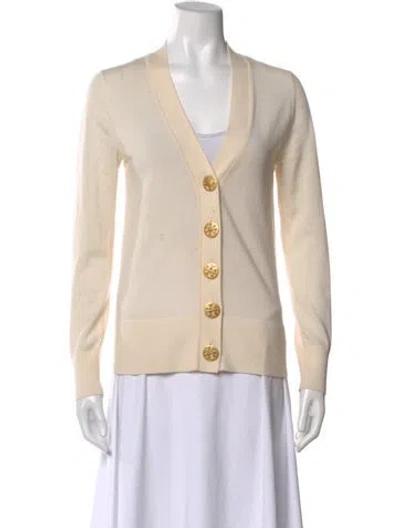 Pre-owned Tory Burch Merino Wool V-neck Sweater In Neutral