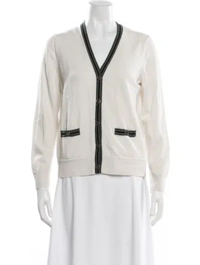Pre-owned Tory Burch Merino Wool V-neck Sweater In Neutral