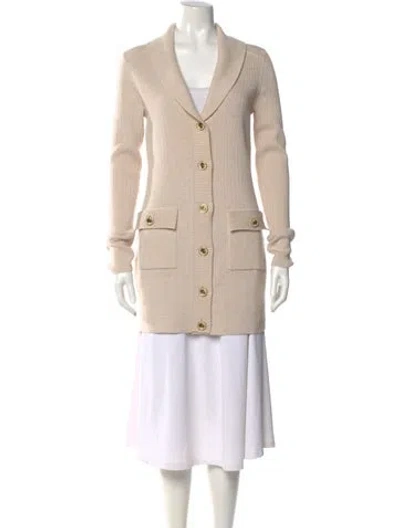 Pre-owned Tory Burch Merino Wool V-neck Sweater In Neutral