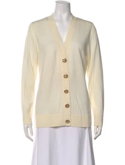 Pre-owned Tory Burch Merino Wool V-neck Sweater In Neutral