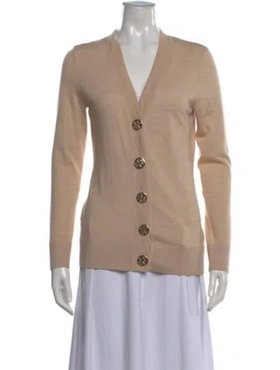 Pre-owned Tory Burch Merino Wool V-neck Sweater In Neutral