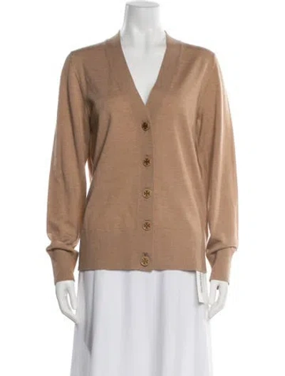 Pre-owned Tory Burch Merino Wool V-neck Sweater In Neutral