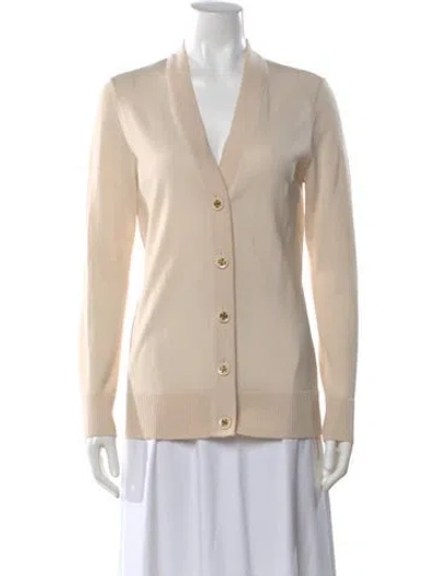 Pre-owned Tory Burch Merino Wool V-neck Sweater In Neutral