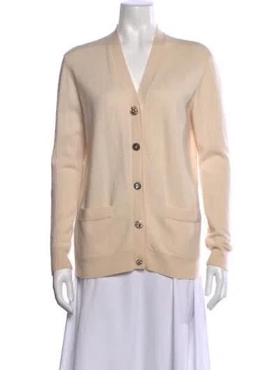 Pre-owned Tory Burch Merino Wool V-neck Sweater In Neutral