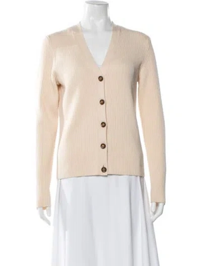 Pre-owned Tory Burch Merino Wool V-neck Sweater In Neutral