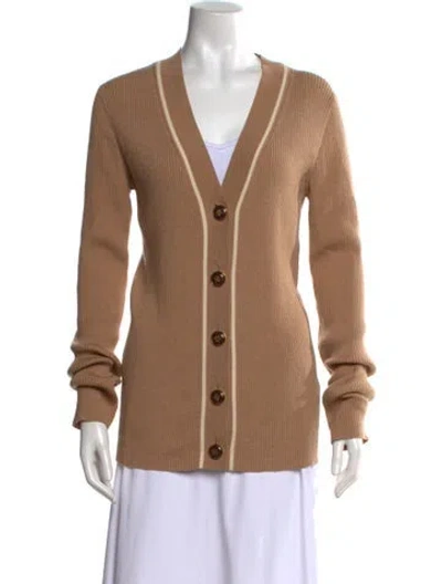 Pre-owned Tory Burch Merino Wool V-neck Sweater In Neutrals