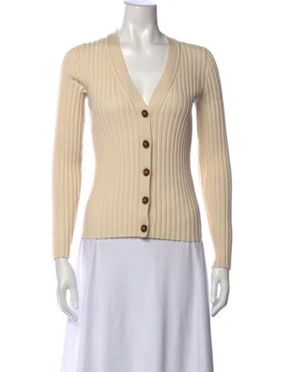 Pre-owned Tory Burch Merino Wool V-neck Sweater In Neutrals