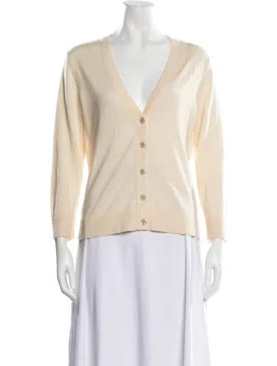Pre-owned Tory Burch Merino Wool V-neck Sweater In Neutrals