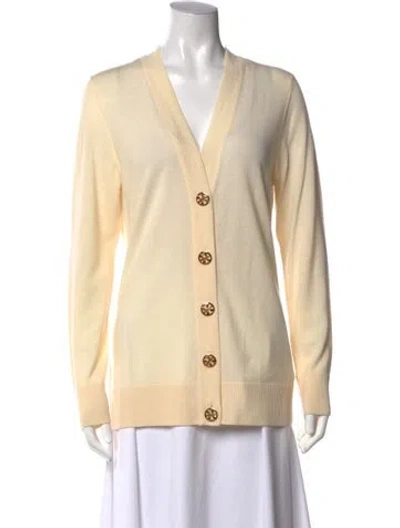 Pre-owned Tory Burch Merino Wool V-neck Sweater In Neutrals