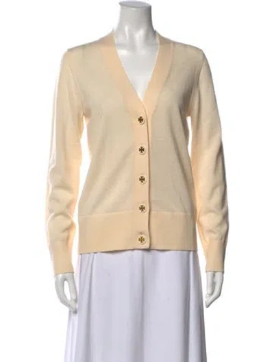 Pre-owned Tory Burch Merino Wool V-neck Sweater In Neutrals