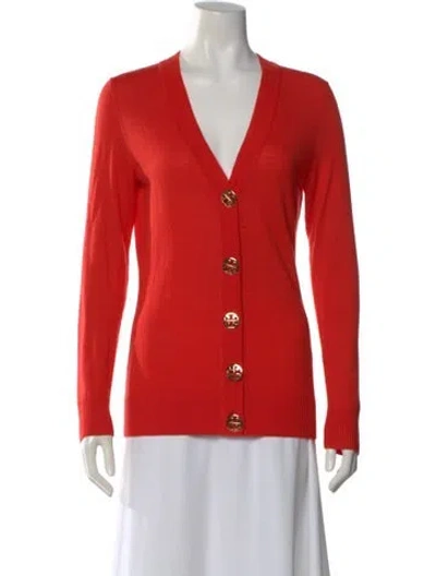 Pre-owned Tory Burch Merino Wool V-neck Sweater In Orange