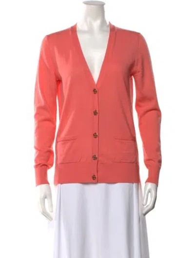 Pre-owned Tory Burch Merino Wool V-neck Sweater In Orange