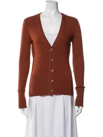 Pre-owned Tory Burch Merino Wool V-neck Sweater In Orange