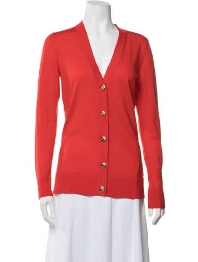 Pre-owned Tory Burch Merino Wool V-neck Sweater In Orange