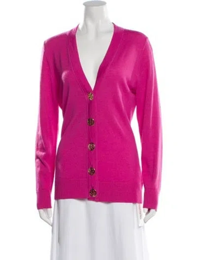 Pre-owned Tory Burch Merino Wool V-neck Sweater In Pink