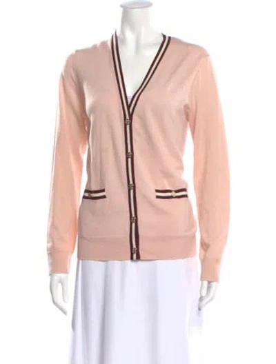 Pre-owned Tory Burch Merino Wool V-neck Sweater In Pink