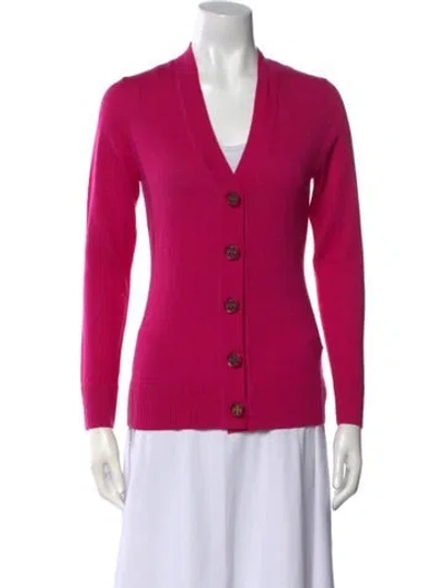 Pre-owned Tory Burch Merino Wool V-neck Sweater In Pink
