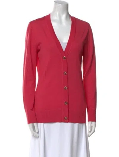 Pre-owned Tory Burch Merino Wool V-neck Sweater In Pink