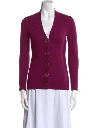 Pre-owned Tory Burch Merino Wool V-neck Sweater In Pink