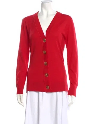 Pre-owned Tory Burch Merino Wool V-neck Sweater In Pink