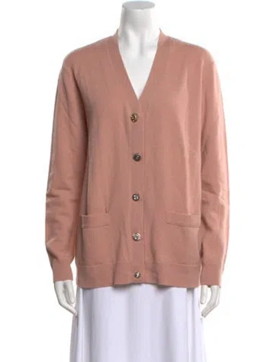 Pre-owned Tory Burch Merino Wool V-neck Sweater In Pink