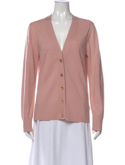 Pre-owned Tory Burch Merino Wool V-neck Sweater In Pink