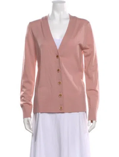 Pre-owned Tory Burch Merino Wool V-neck Sweater In Pink