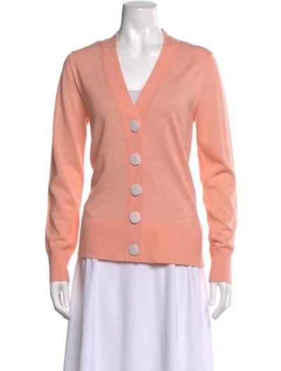Pre-owned Tory Burch Merino Wool V-neck Sweater In Pink