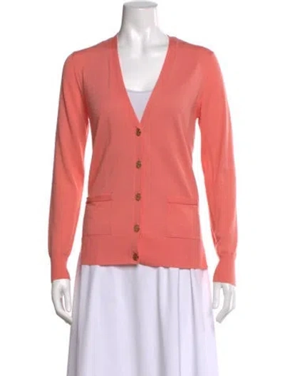 Pre-owned Tory Burch Merino Wool V-neck Sweater In Pink