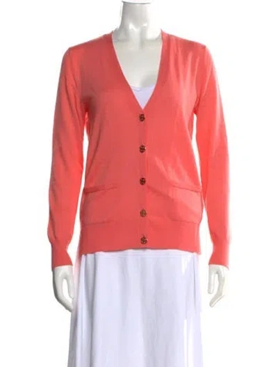 Pre-owned Tory Burch Merino Wool V-neck Sweater In Pink