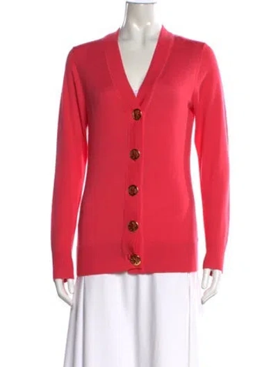 Pre-owned Tory Burch Merino Wool V-neck Sweater In Pink