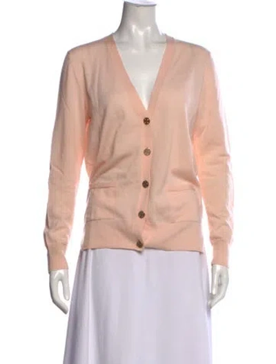 Pre-owned Tory Burch Merino Wool V-neck Sweater In Pink