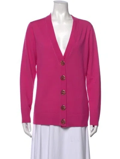 Pre-owned Tory Burch Merino Wool V-neck Sweater In Pink