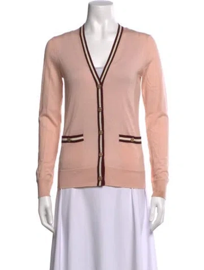 Pre-owned Tory Burch Merino Wool V-neck Sweater In Pink