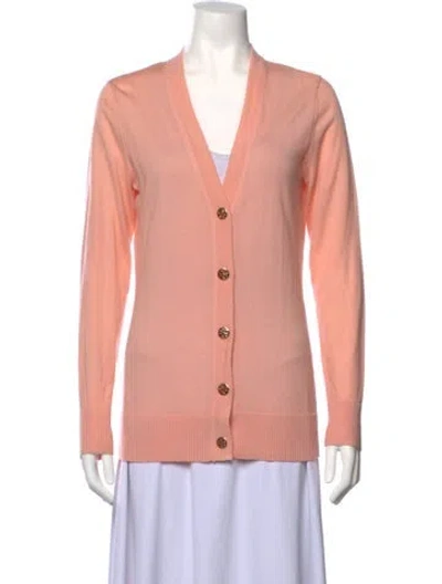 Pre-owned Tory Burch Merino Wool V-neck Sweater In Pink