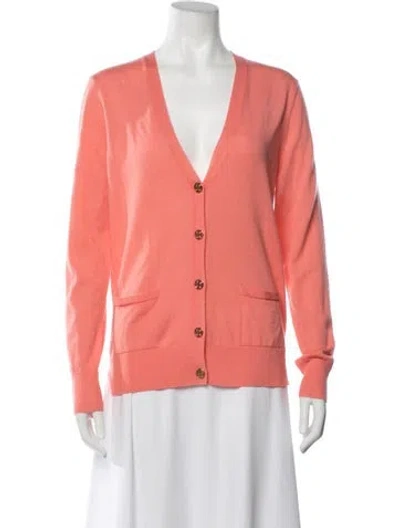 Pre-owned Tory Burch Merino Wool V-neck Sweater In Pink