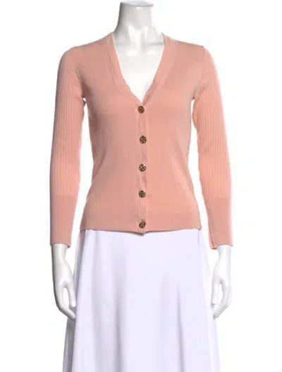 Pre-owned Tory Burch Merino Wool V-neck Sweater In Pink