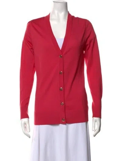 Pre-owned Tory Burch Merino Wool V-neck Sweater In Pink