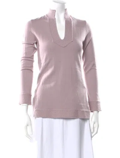 Pre-owned Tory Burch Merino Wool V-neck Sweater In Purple