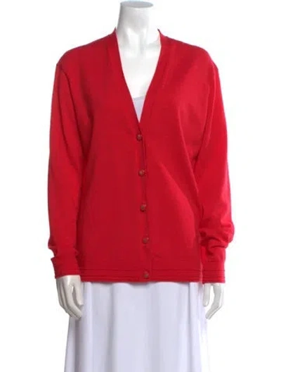 Pre-owned Tory Burch Merino Wool V-neck Sweater In Red