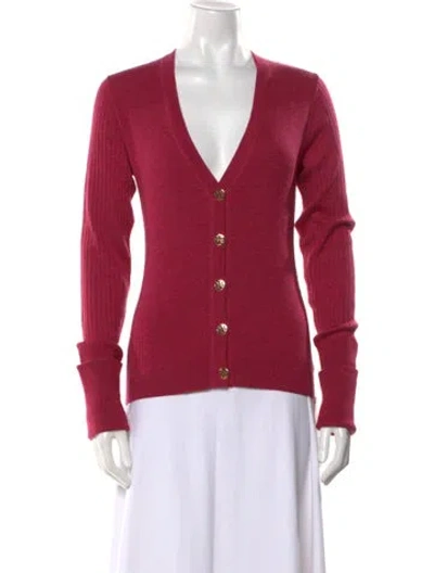 Pre-owned Tory Burch Merino Wool V-neck Sweater In Red