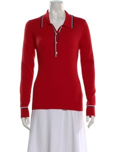 Pre-owned Tory Burch Merino Wool V-neck Sweater In Red