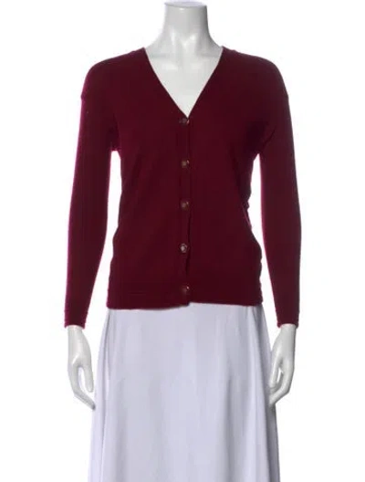 Pre-owned Tory Burch Merino Wool V-neck Sweater In Red