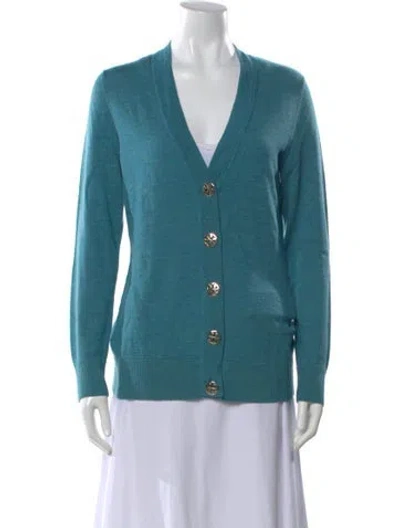 Pre-owned Tory Burch Merino Wool V-neck Sweater W/ Tags In Blue