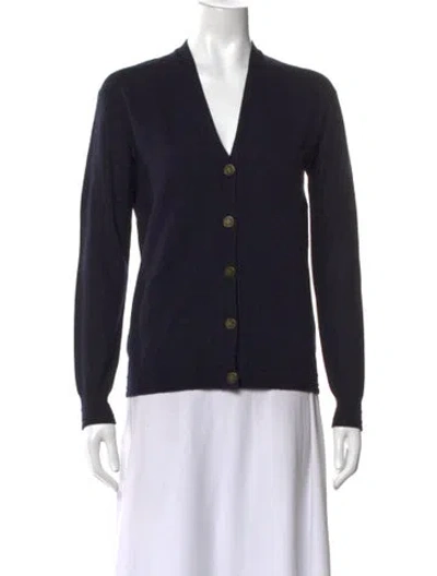 Pre-owned Tory Burch Merino Wool V-neck Sweater W/ Tags In Blue