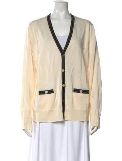 Pre-owned Tory Burch Merino Wool V-neck Sweater W/ Tags In Neutral