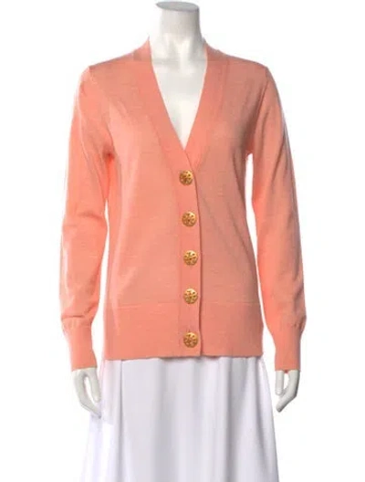 Pre-owned Tory Burch Merino Wool V-neck Sweater W/ Tags In Orange/pink